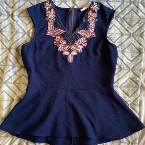 Blue vintage inspired polyester peplum top - Picture 1 of 4